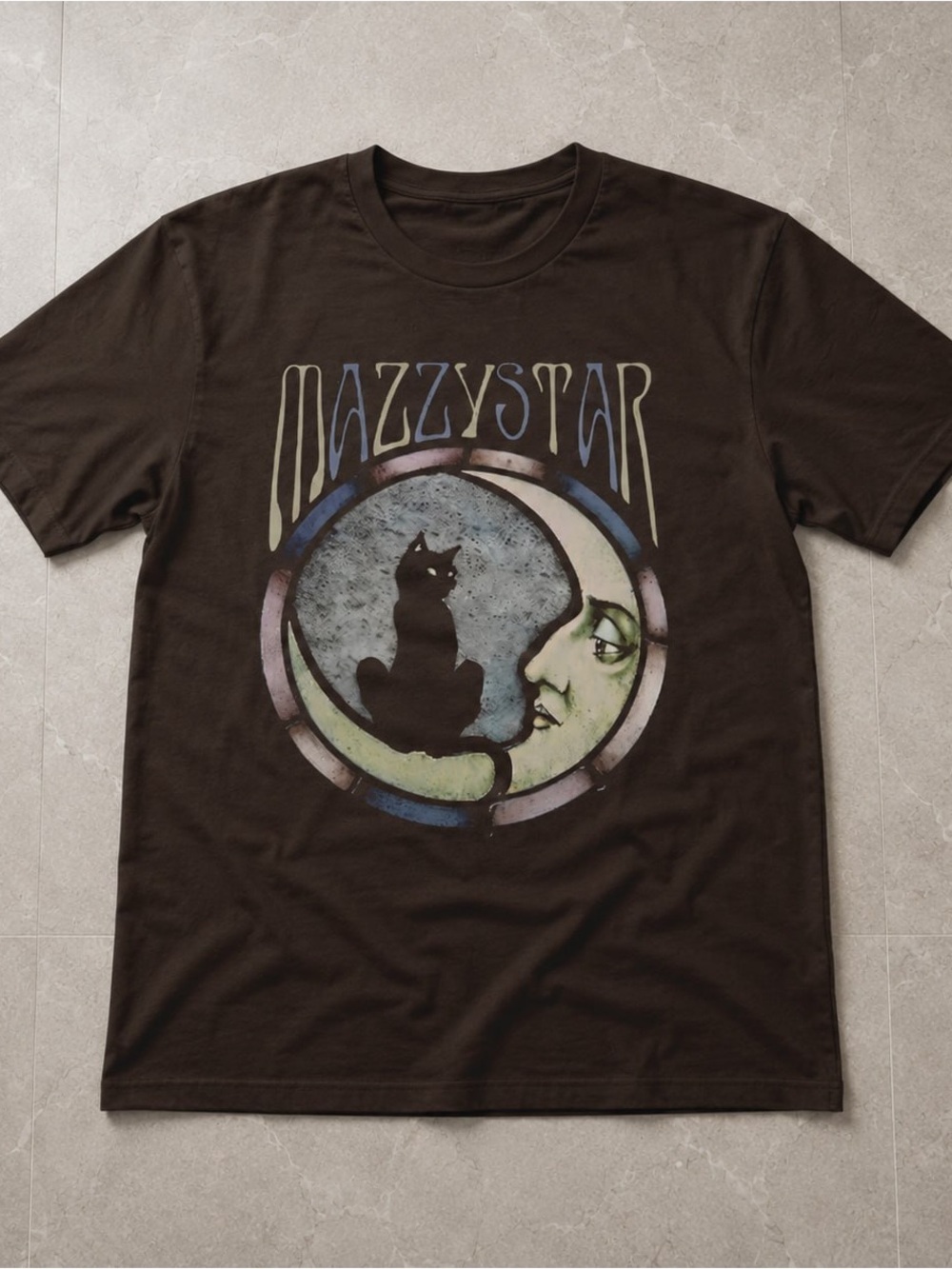 Gildan Dark Brown Mazzystar Cat Moon Graphic Tee